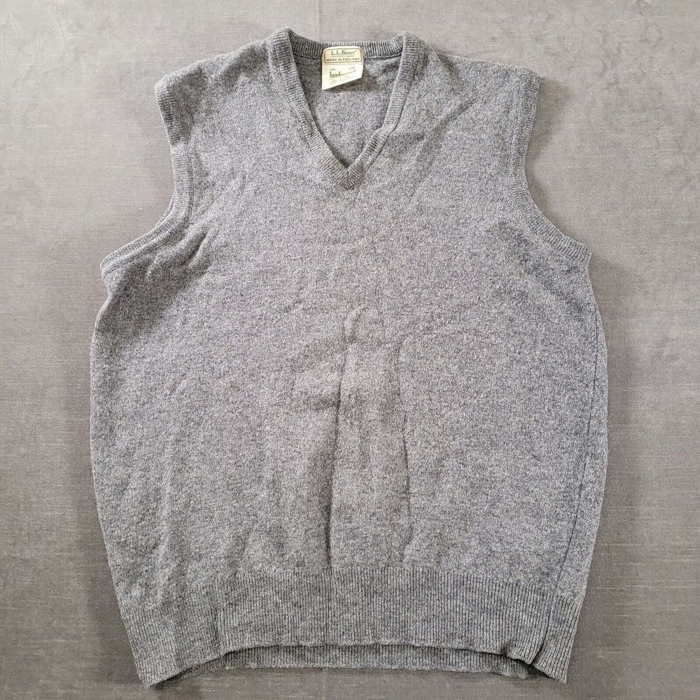 LL Bean Vintage Sleeveless Sweater Vest Gray‎ Lambswool Size XLT Made in England
